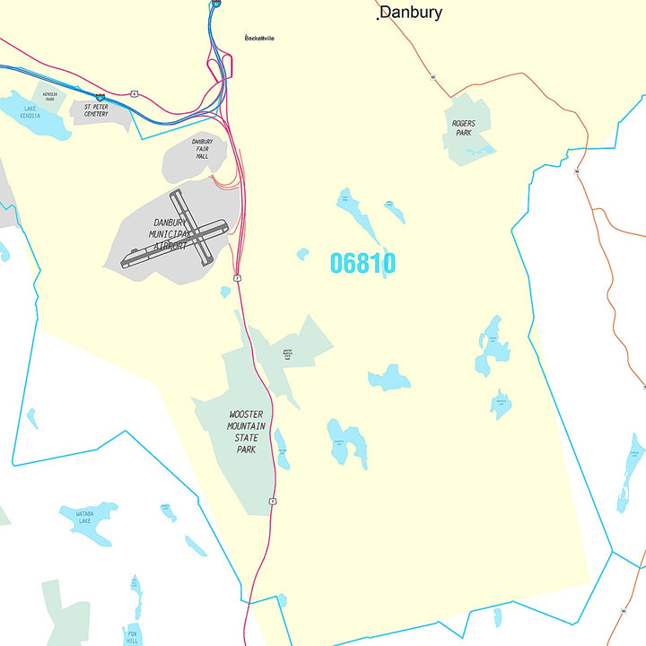 Premium Style Wall Map of Danbury, CT