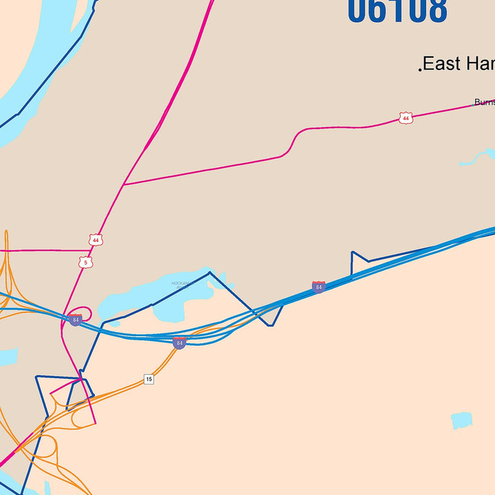 Color Cast Zip Code Style Wall Map of East Hartford, CT