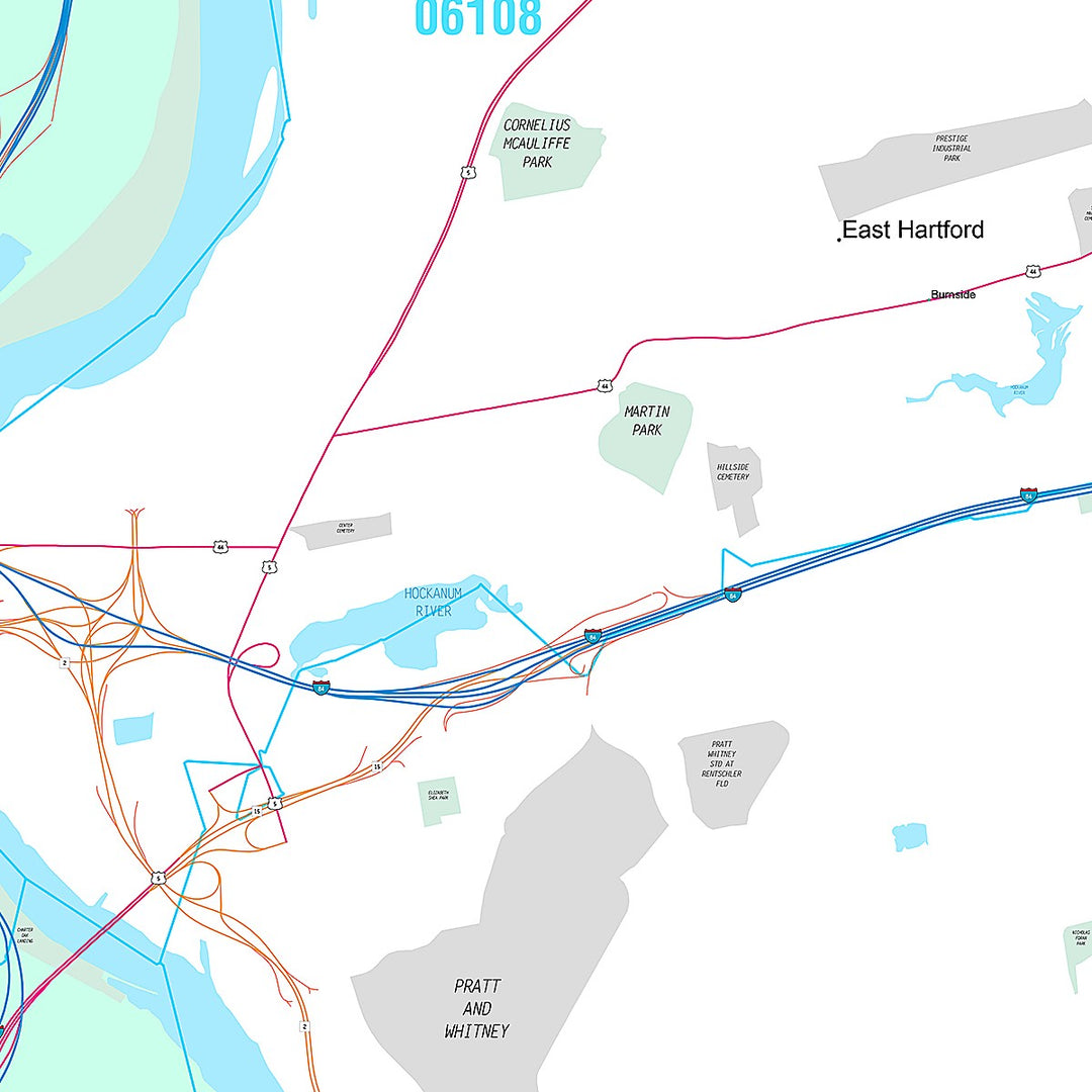 Premium Style Wall Map of East Hartford, CT