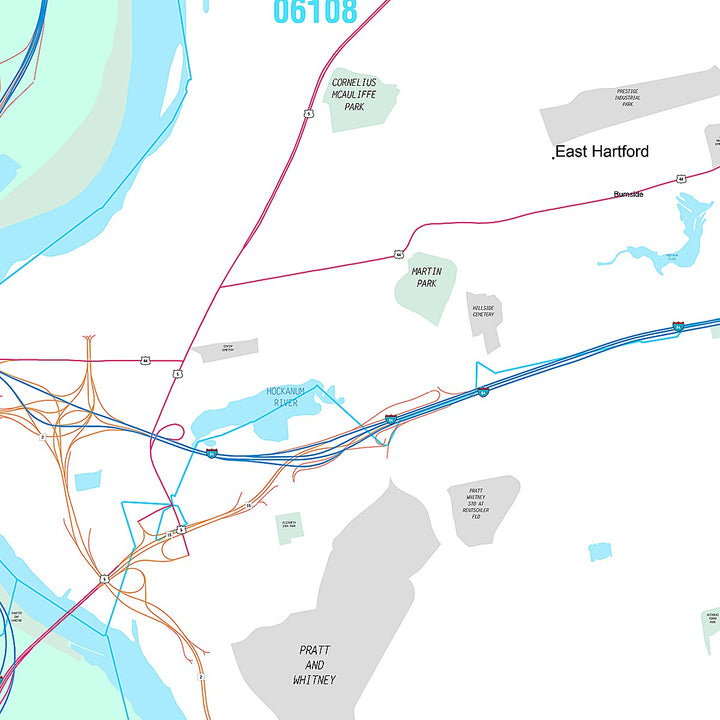 Premium Style Wall Map of East Hartford, CT