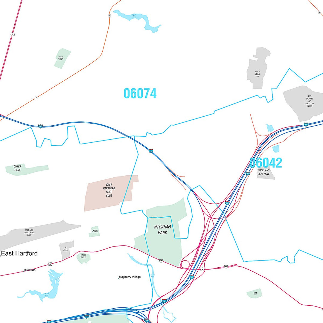 Premium Style Wall Map of East Hartford, CT