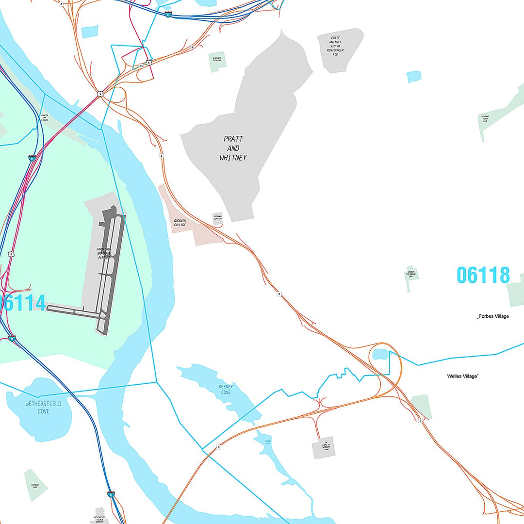 Premium Style Wall Map of East Hartford, CT