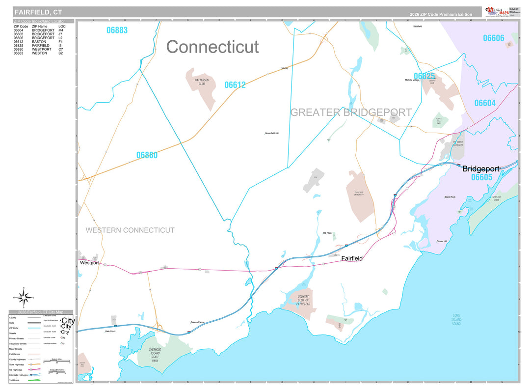 Premium Style Wall Map of Fairfield, CT