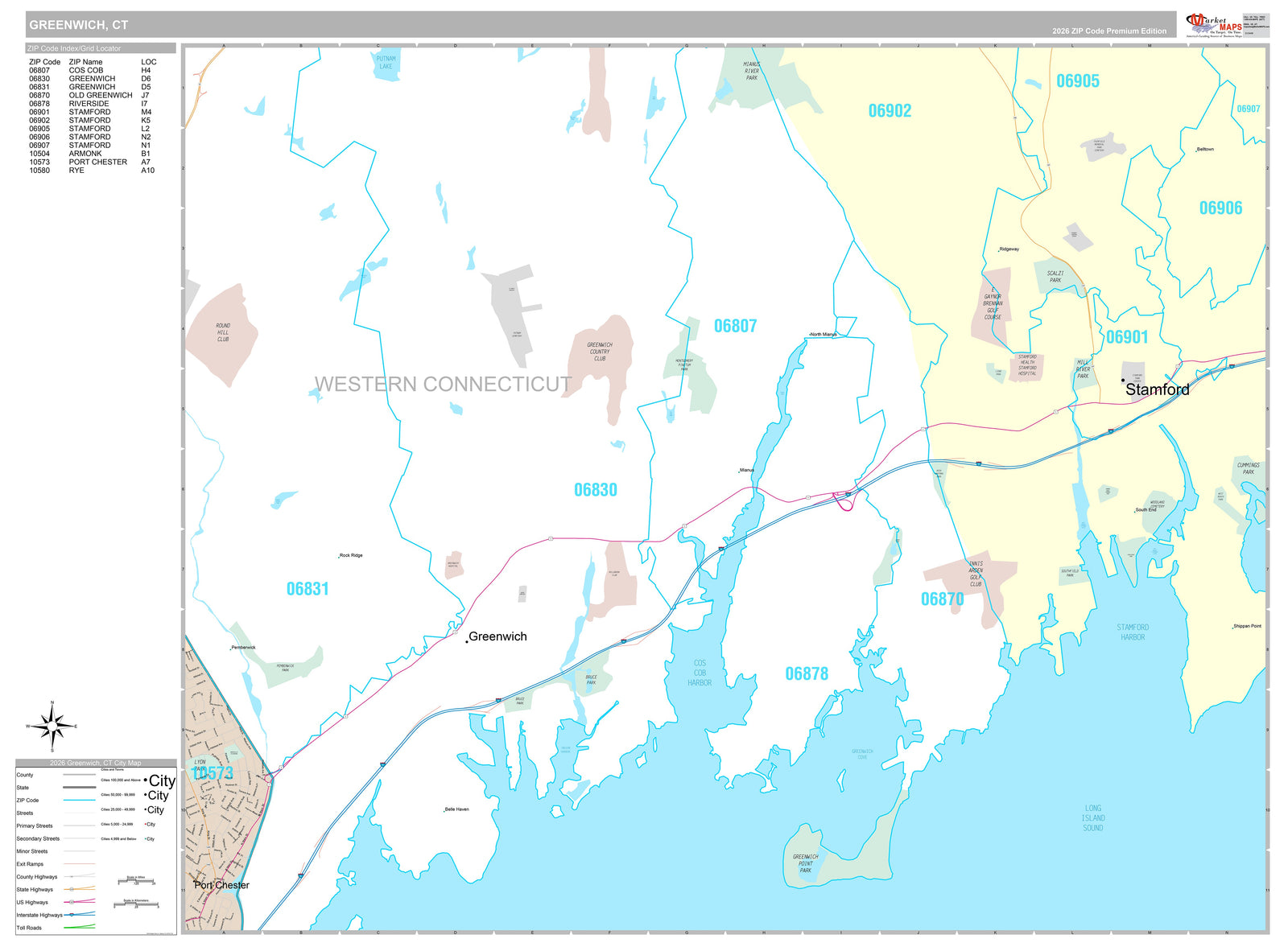 Premium Style Wall Map of Greenwich, CT