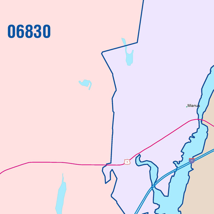 Color Cast Zip Code Style Wall Map of Greenwich, CT