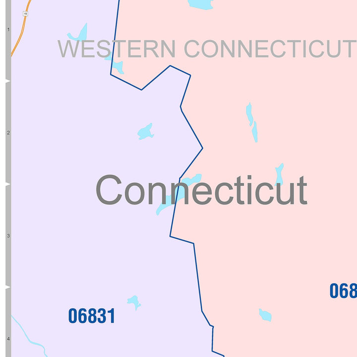 Color Cast Zip Code Style Wall Map of Greenwich, CT
