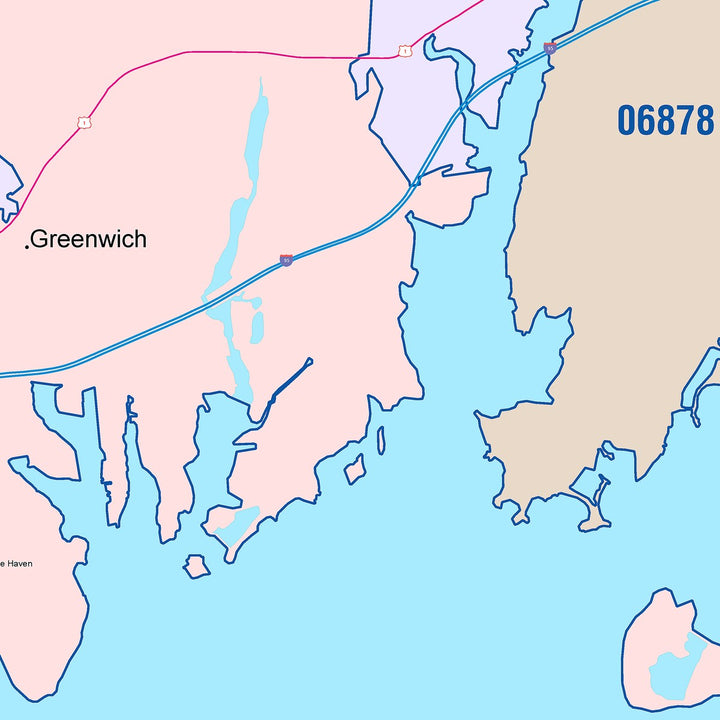 Color Cast Zip Code Style Wall Map of Greenwich, CT