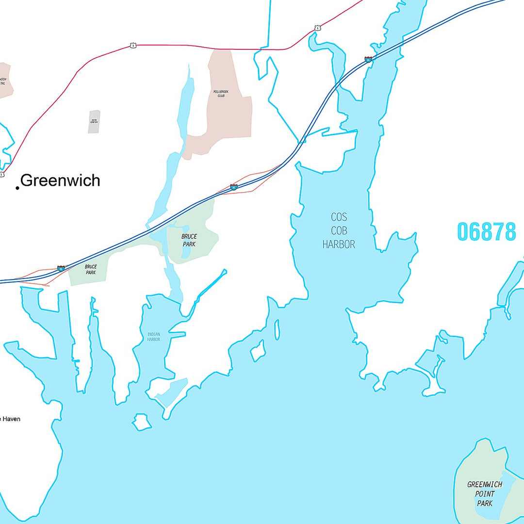 Premium Style Wall Map of Greenwich, CT