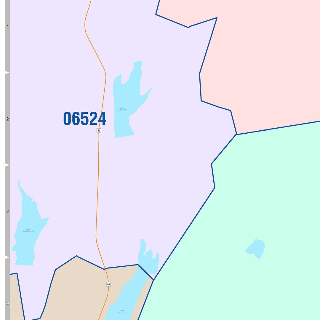 Color Cast Zip Code Style Wall Map of Hamden, CT