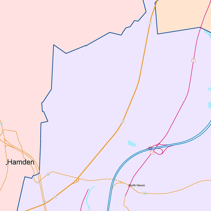 Color Cast Zip Code Style Wall Map of Hamden, CT
