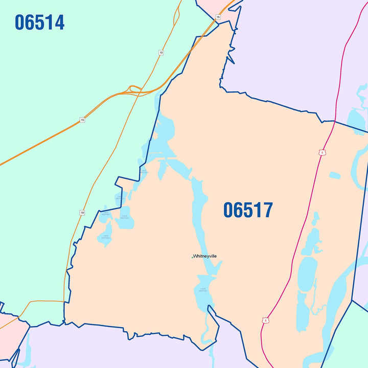 Color Cast Zip Code Style Wall Map of Hamden, CT