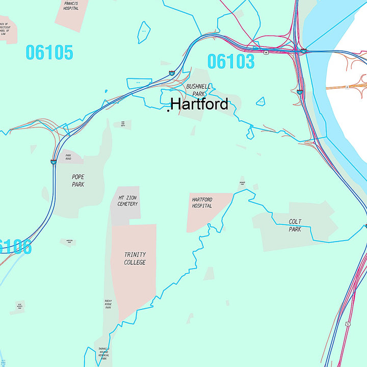 Premium Style Wall Map of Hartford, CT