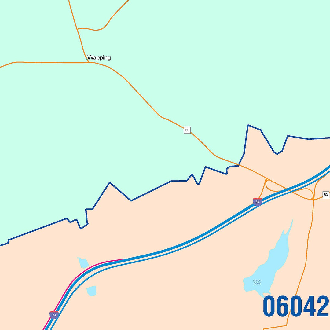 Color Cast Zip Code Style Wall Map of Manchester, CT