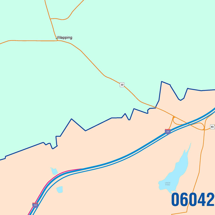 Color Cast Zip Code Style Wall Map of Manchester, CT