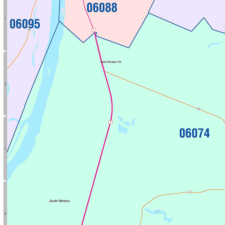 Color Cast Zip Code Style Wall Map of Manchester, CT