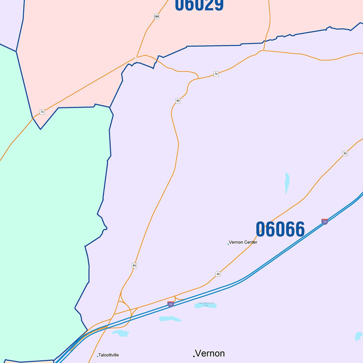 Color Cast Zip Code Style Wall Map of Manchester, CT