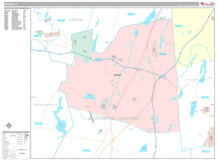 Premium Style Wall Map of Meriden, CT