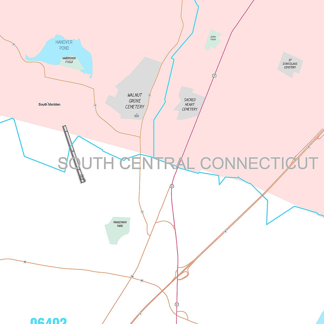 Premium Style Wall Map of Meriden, CT