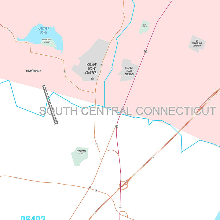 Premium Style Wall Map of Meriden, CT