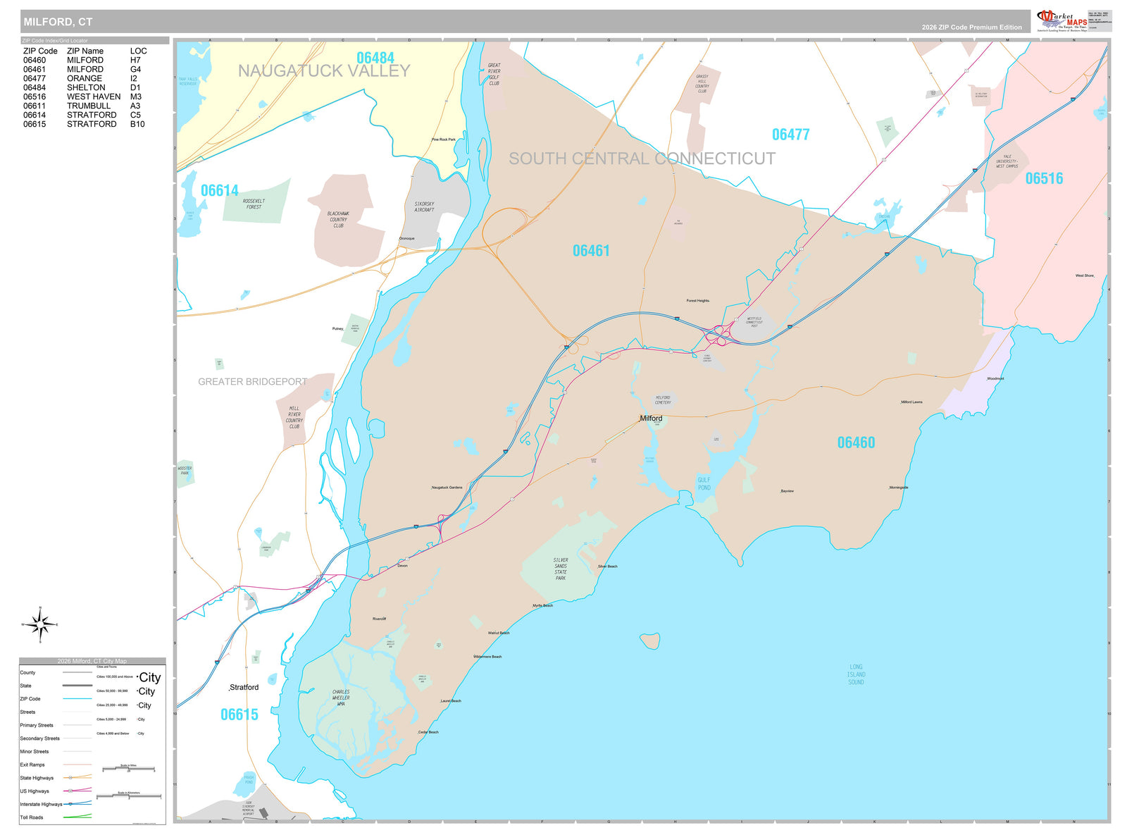 Premium Style Wall Map of Milford, CT