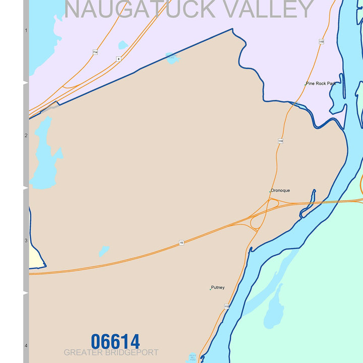 Color Cast Zip Code Style Wall Map of Milford, CT