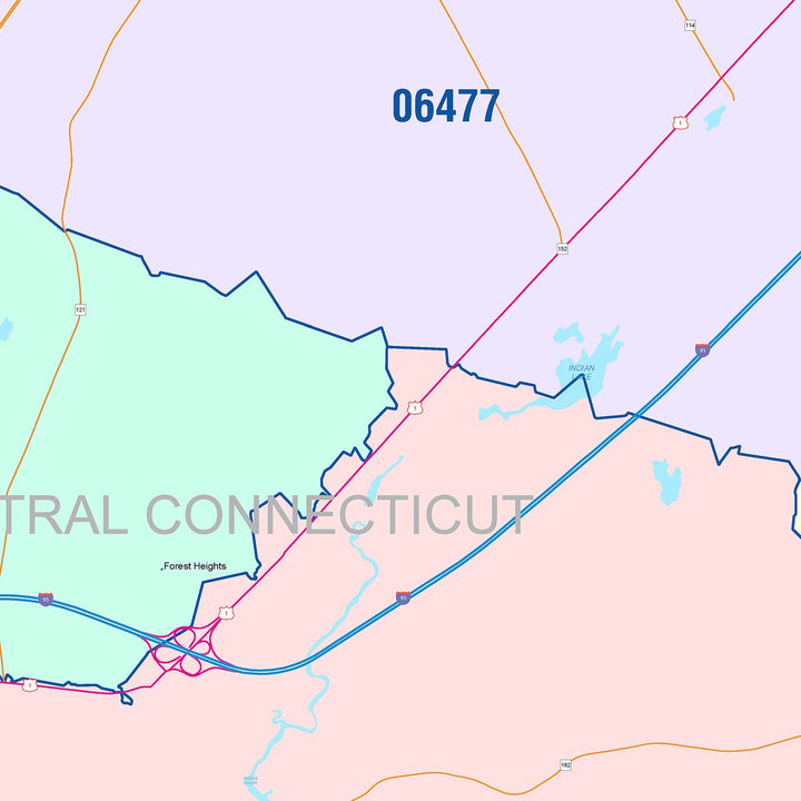 Color Cast Zip Code Style Wall Map of Milford, CT
