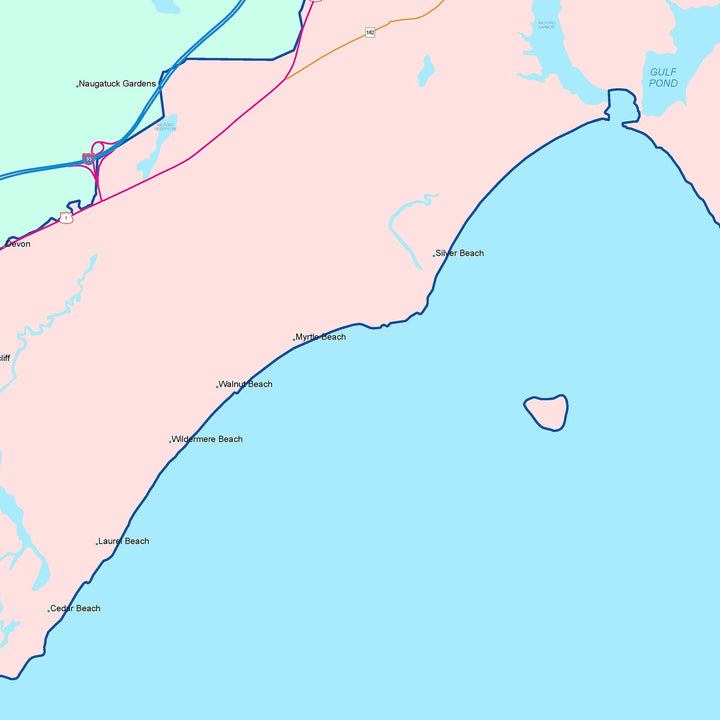 Color Cast Zip Code Style Wall Map of Milford, CT