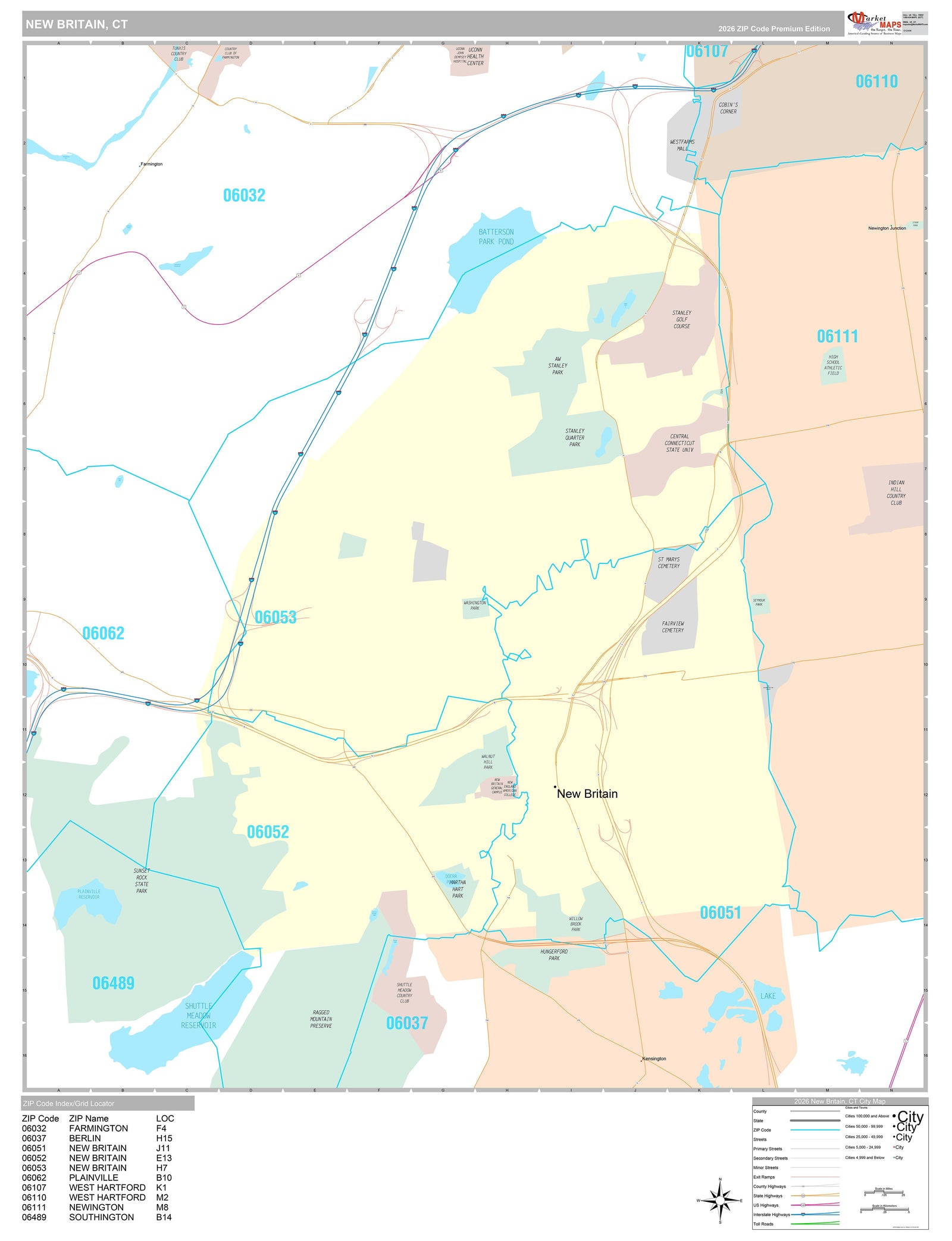 Premium Style Wall Map of New Britain, CT