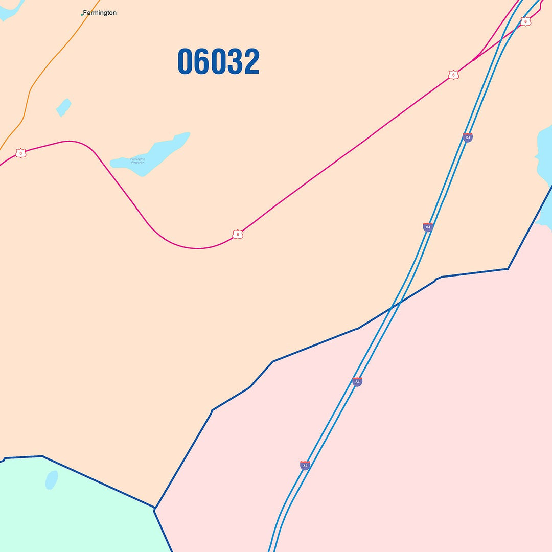 Color Cast Zip Code Style Wall Map of New Britain, CT