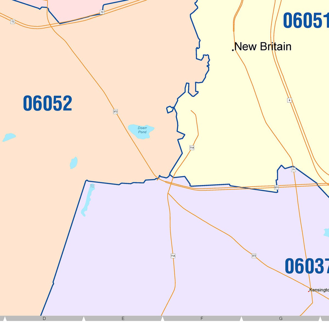 Color Cast Zip Code Style Wall Map of New Britain, CT