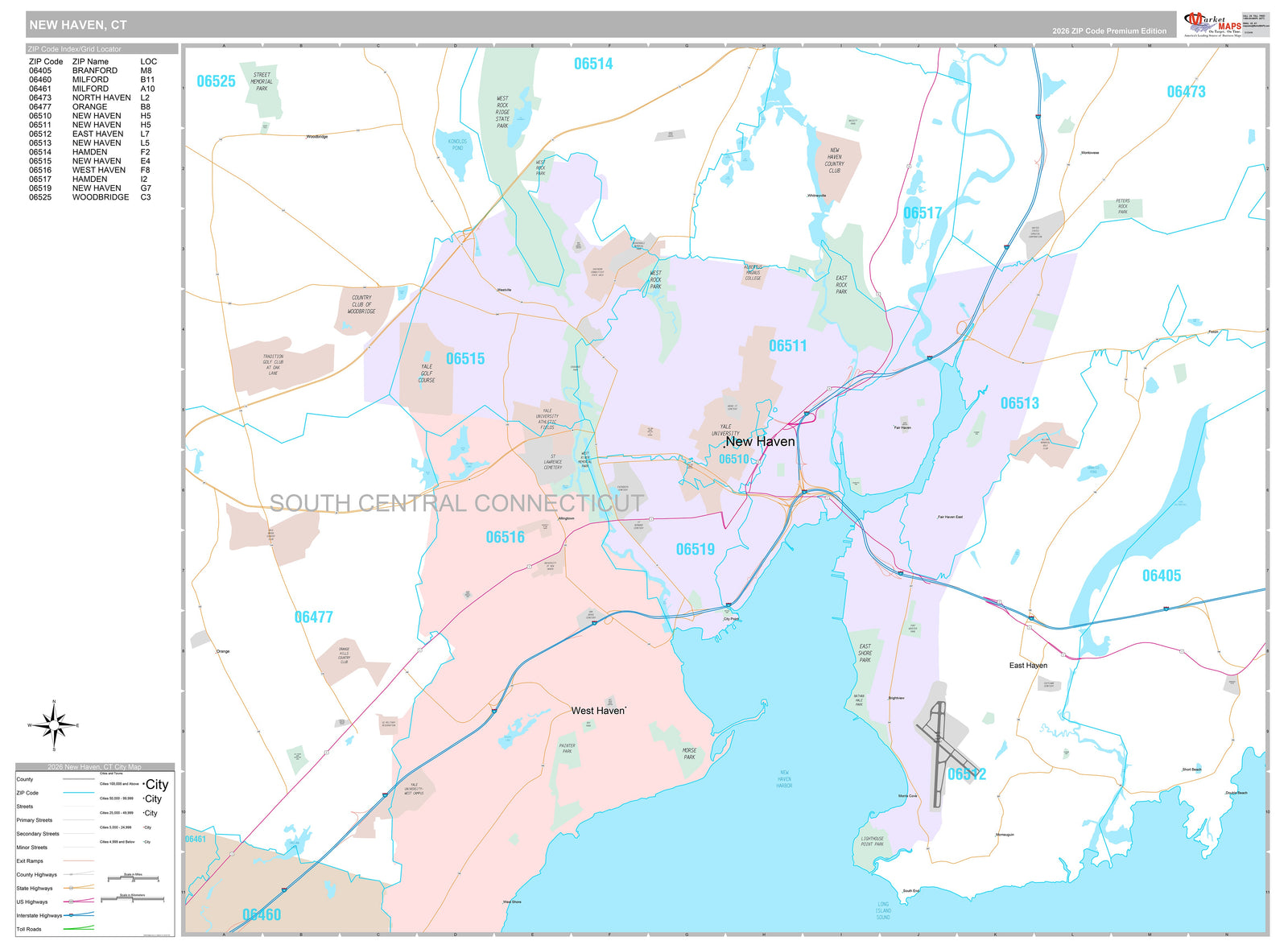 Premium Style Wall Map of New Haven, CT