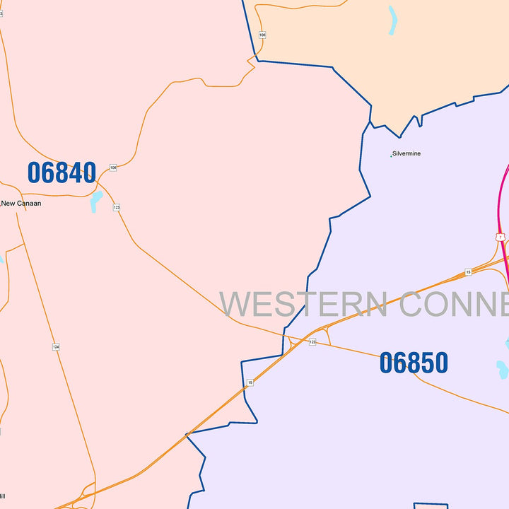 Color Cast Zip Code Style Wall Map of Norwalk, CT