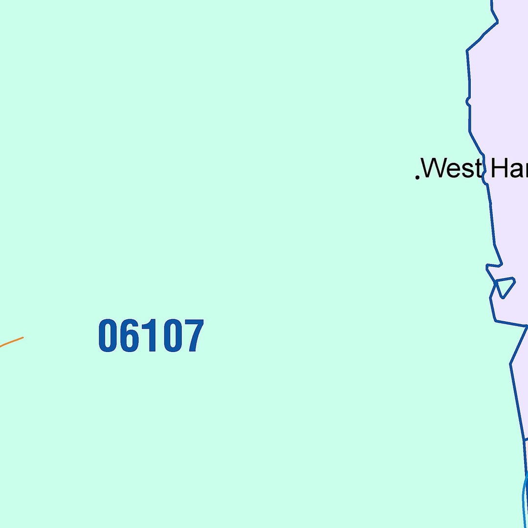 Color Cast Zip Code Style Wall Map of West Hartford, CT