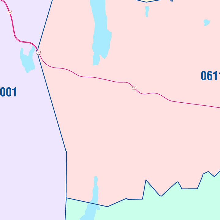 Color Cast Zip Code Style Wall Map of West Hartford, CT