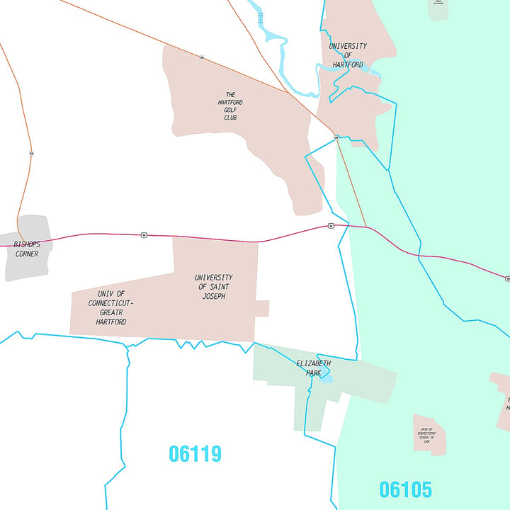 Premium Style Wall Map of West Hartford, CT