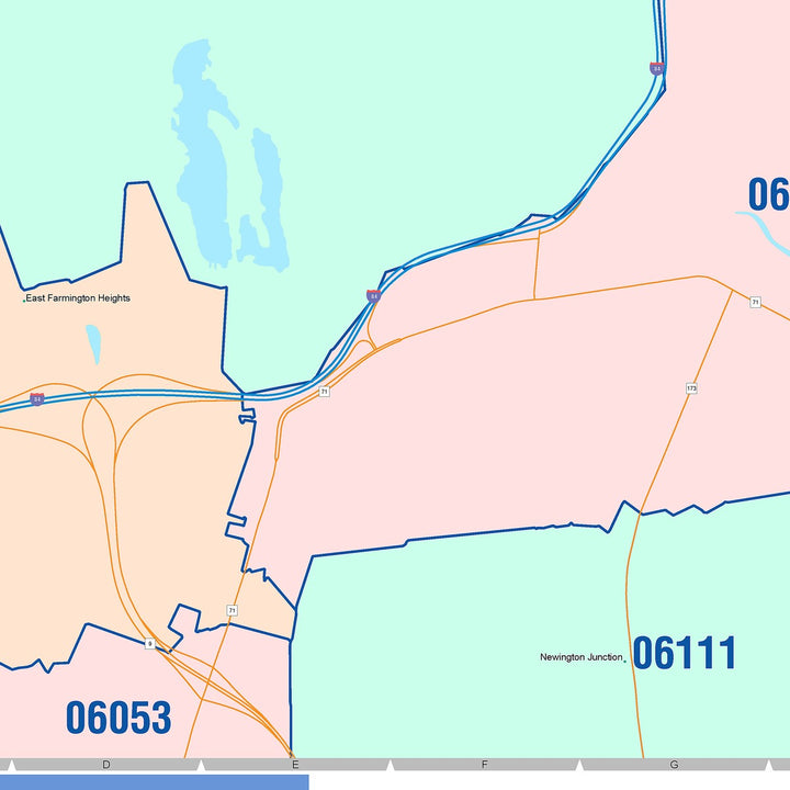 Color Cast Zip Code Style Wall Map of West Hartford, CT