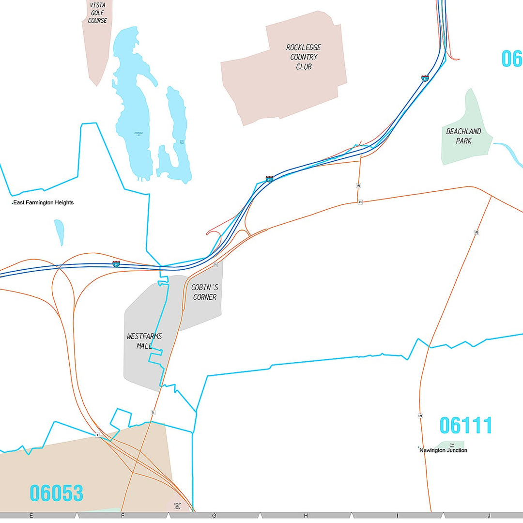 Premium Style Wall Map of West Hartford, CT
