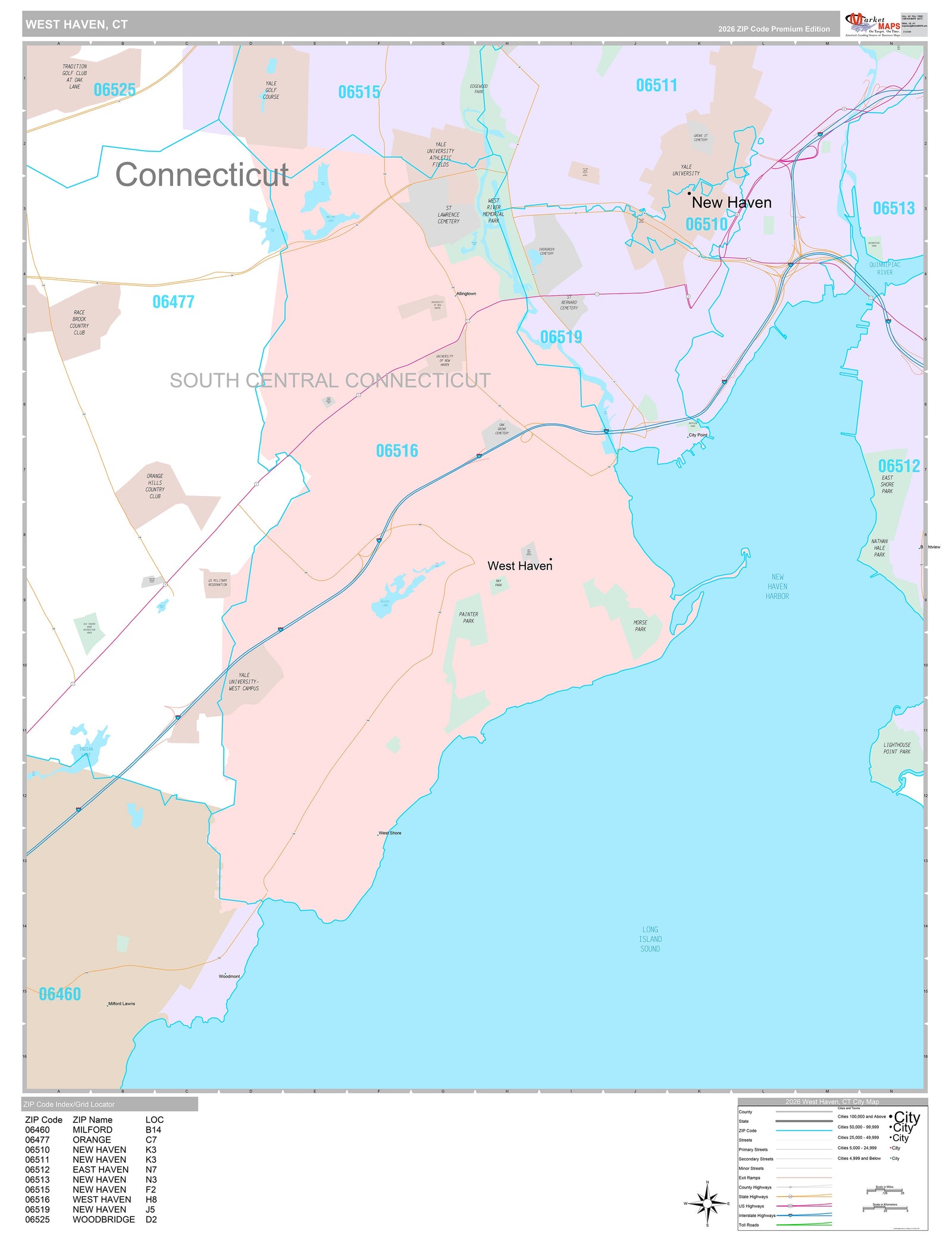 Premium Style Wall Map of West Haven, CT