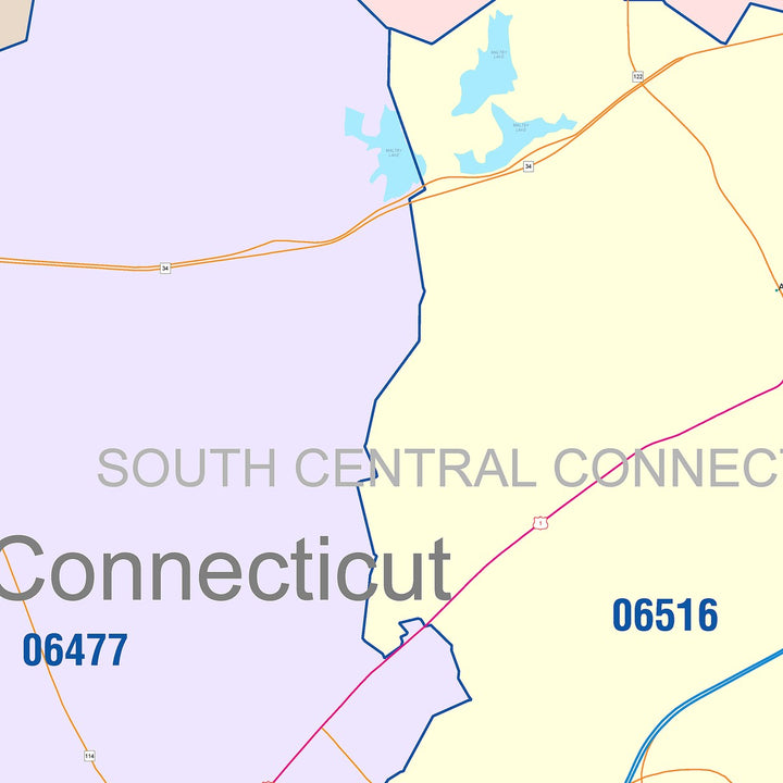 Color Cast Zip Code Style Wall Map of West Haven, CT