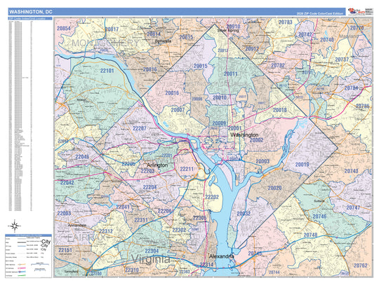 Colorcast Zip Code Style Wall Map of Washington, DC – American Map Store