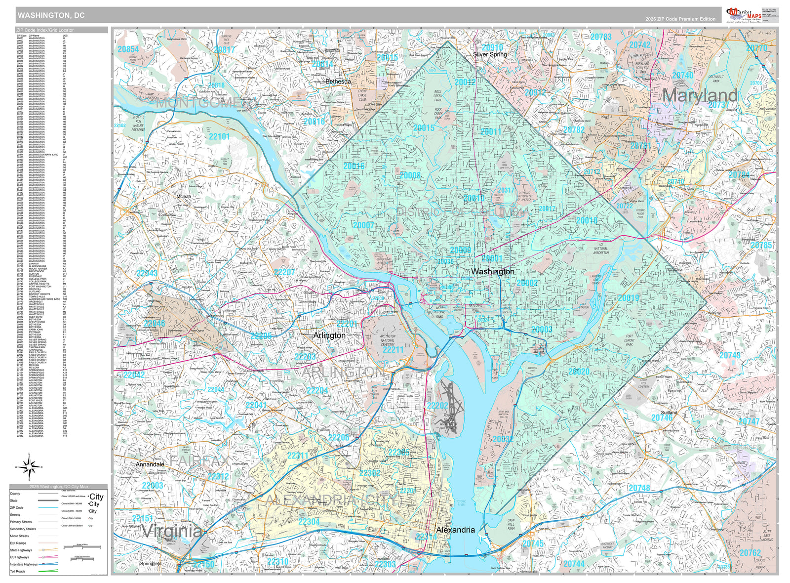 Premium Style Wall Map of Washington DC
