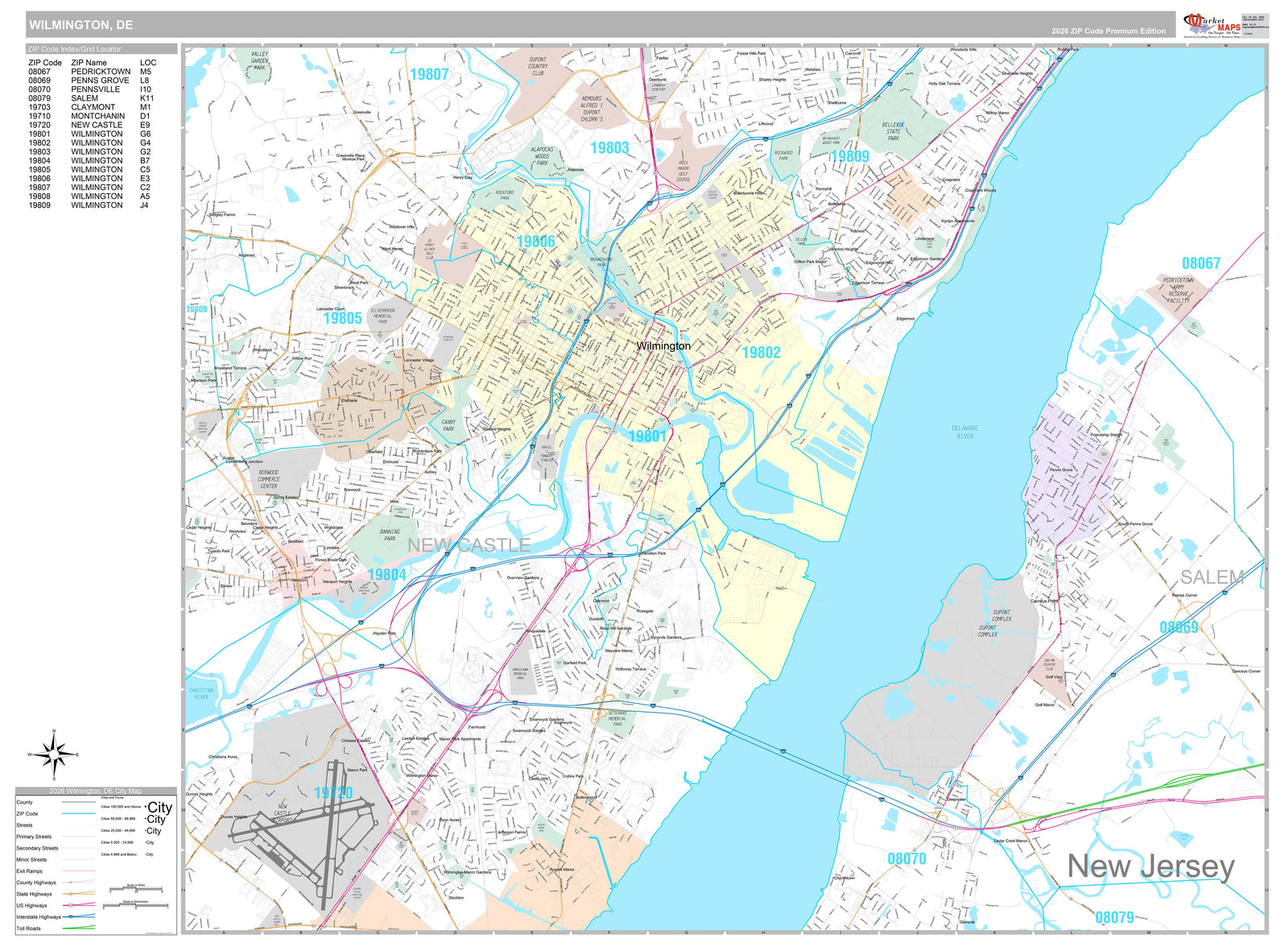 Premium Style Wall Map of Wilmington, DE