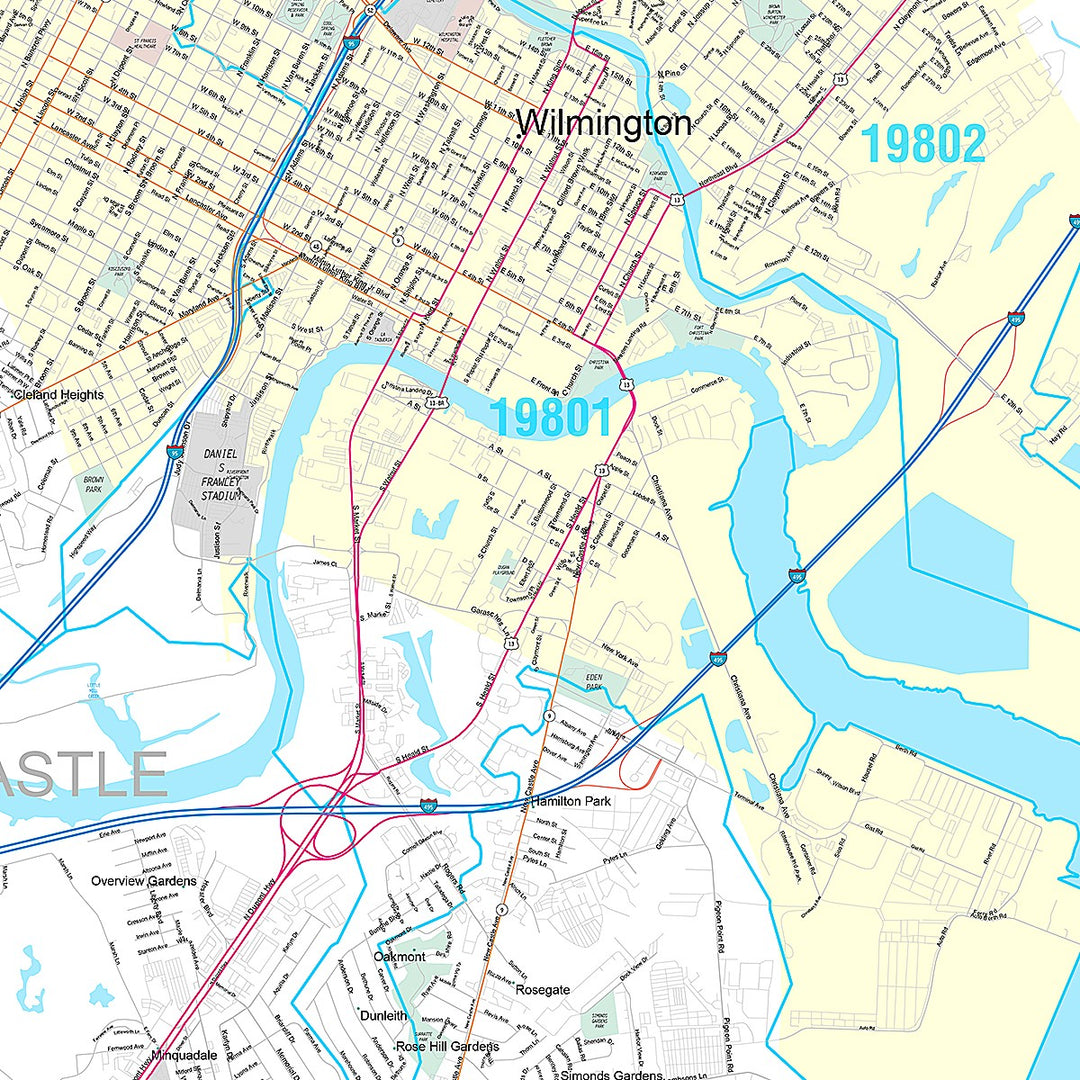Premium Style Wall Map of Wilmington, DE