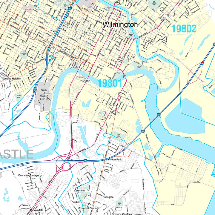 Premium Style Wall Map of Wilmington, DE