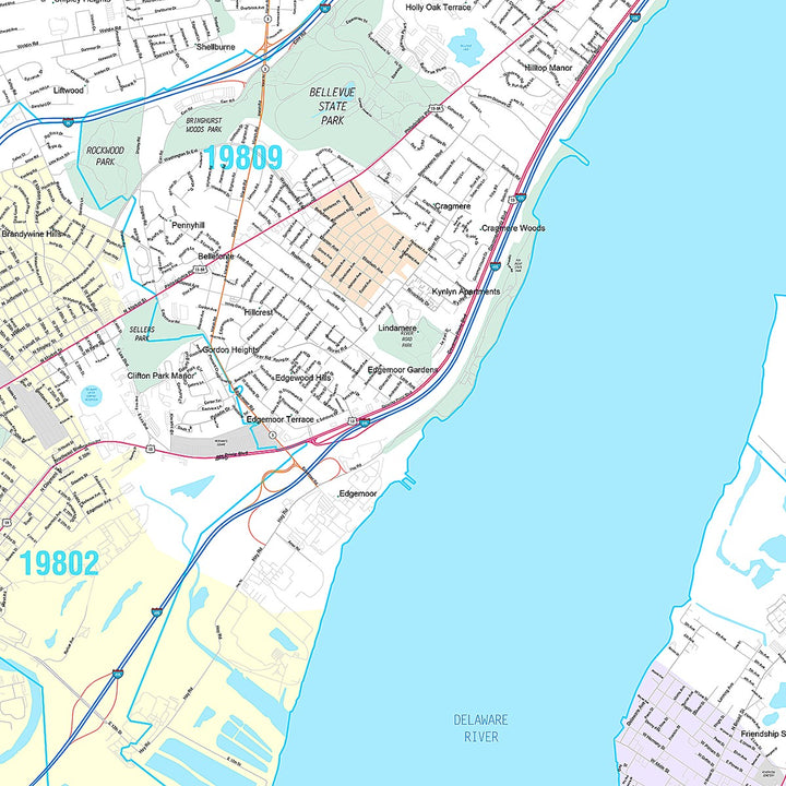 Premium Style Wall Map of Wilmington, DE