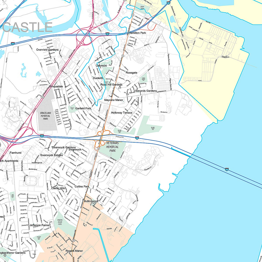 Premium Style Wall Map of Wilmington, DE