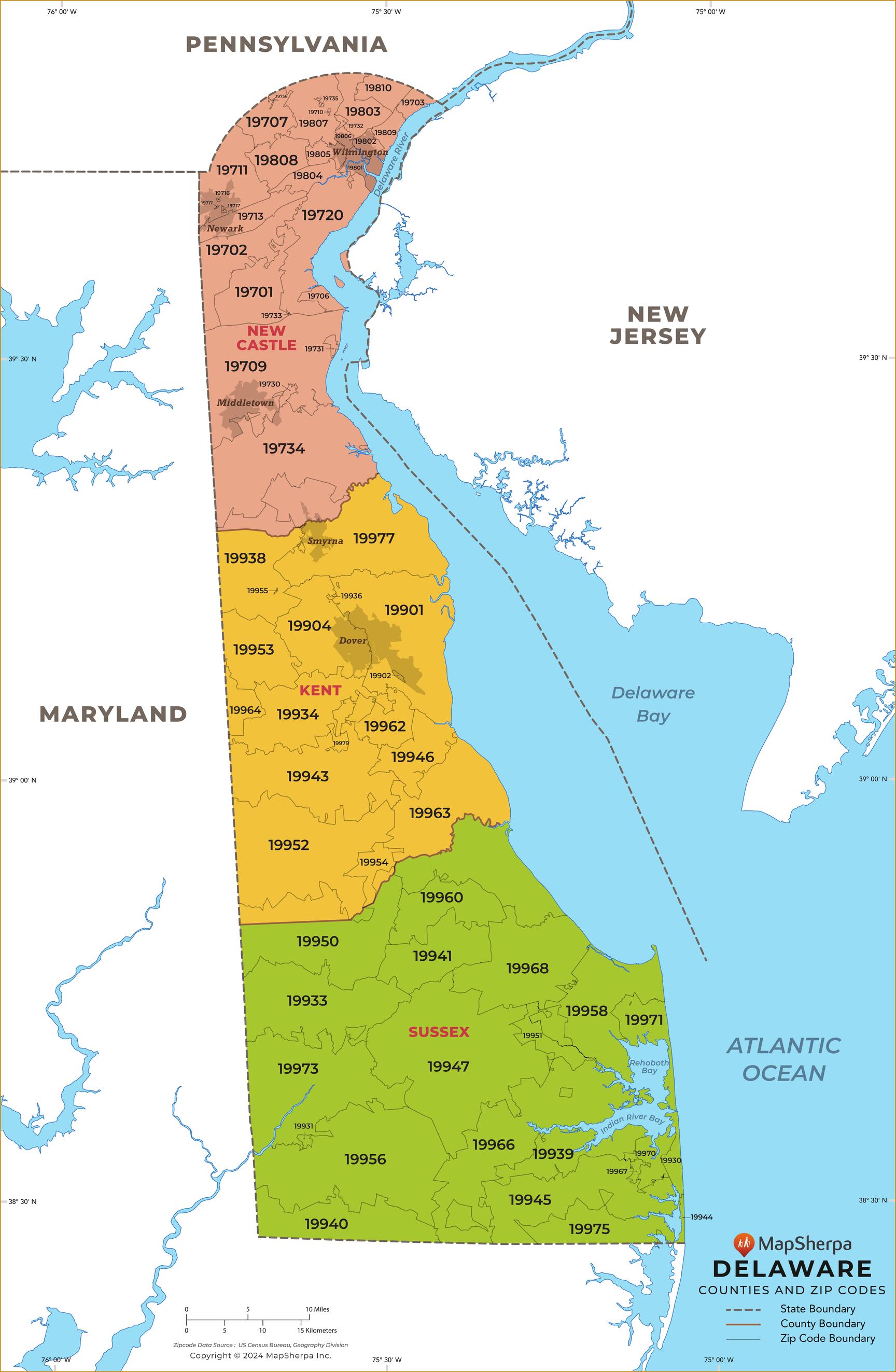 Delaware Zip Code Map with Counties – American Map Store