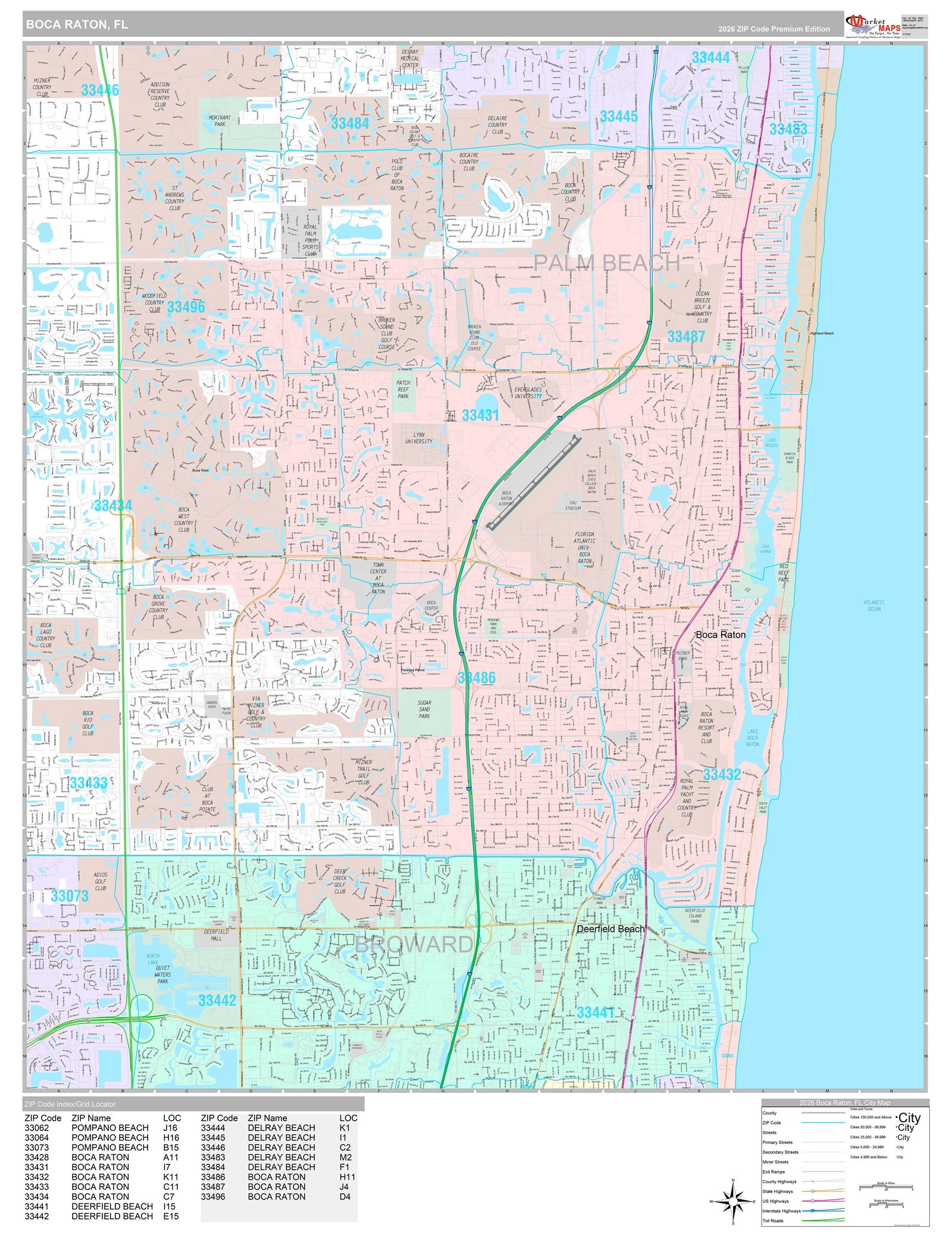 Premium Style Wall Map of Boca Raton, FL