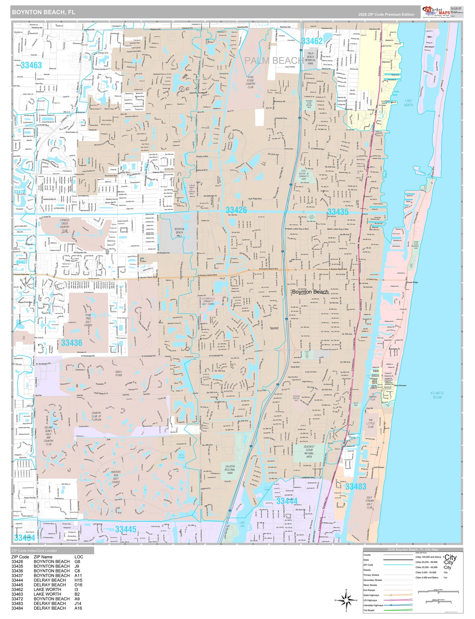 Premium Style Wall Map of Boynton Beach, FL