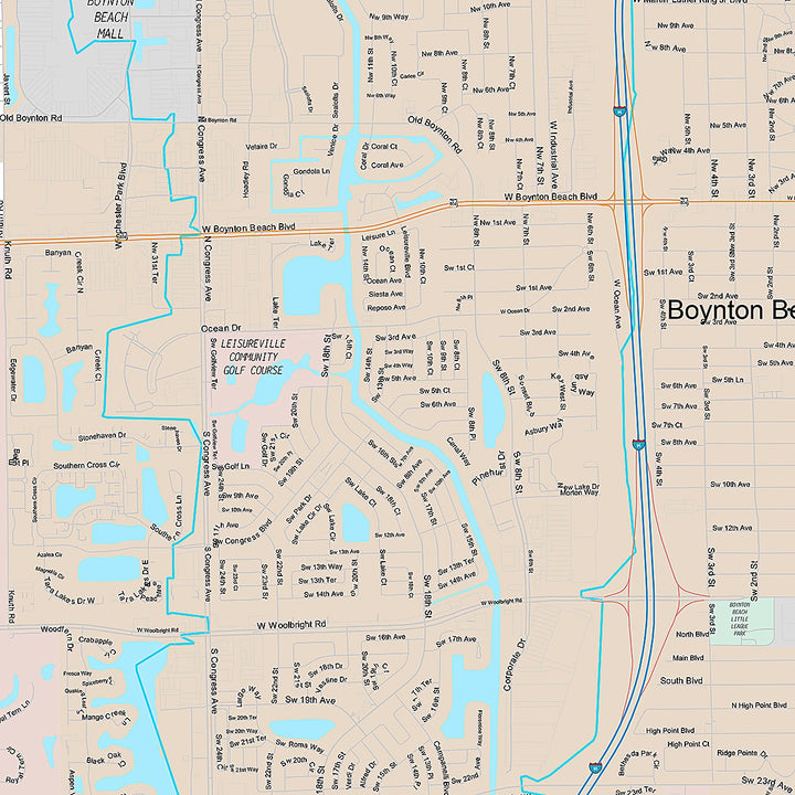 Premium Style Wall Map of Boynton Beach, FL